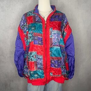 Vintage 80s Colorful Patchwork Windbreaker Jacket Size Large
